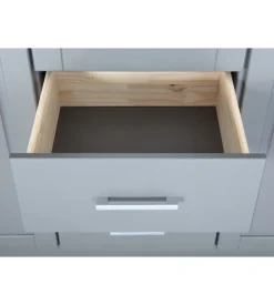 Armadio 3 ante e 3 cassetti in legno di pino massello grigio, 140x55x190 cm