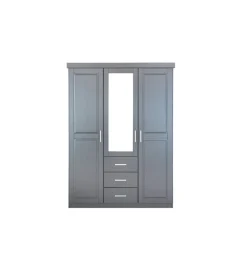 Armadio 3 ante e 3 cassetti in legno di pino massello grigio, 140x55x190 cm