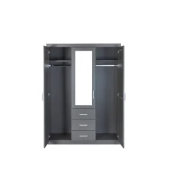 Armadio 3 ante e 3 cassetti in legno di pino massello grigio, 140x55x190 cm