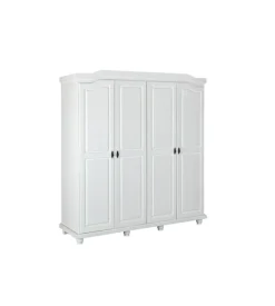 Armadio 4 ante in pino massello bianco, 182x59,5x197,5 cm