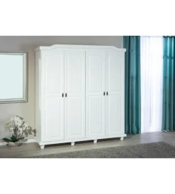 Armadio 4 ante in pino massello bianco, 182x59,5x197,5 cm