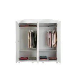 Armadio 4 ante in pino massello bianco, 182x59,5x197,5 cm