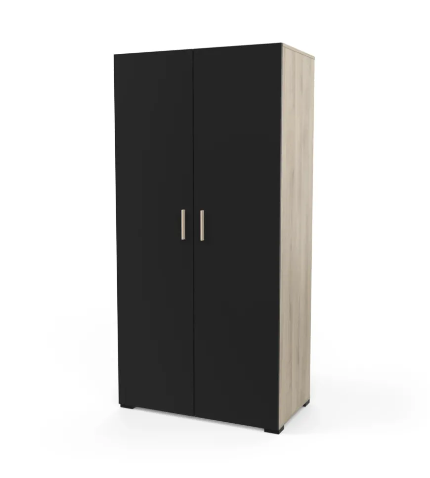 Armadio 2 ante "izzy" colore quercia e nero opaco, 90,3x51,7x185,7 cm