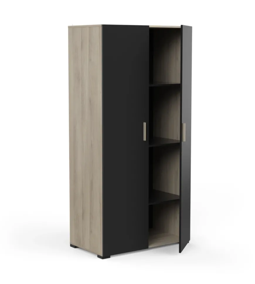 Armadio 2 ante "izzy" colore quercia e nero opaco, 90,3x51,7x185,7 cm