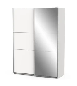 Armadio 2 ante scorrevoli "ghost" con specchio bianco 148x59,9x203 cm