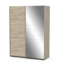 Armadio 2 ante scorrevoli "ghost" con specchio quercia 148x59,9x203 cm