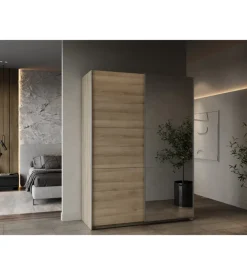 Armadio 2 ante scorrevoli "ghost" con specchio quercia 148x59,9x203 cm