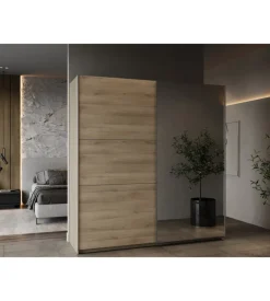 Armadio 2 ante scorrevoli "ghost" con specchio quercia 194,5x59,9x203 cm
