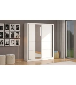 Armadio bellahome "alba" con 2 ante scorrevoli con specchio bianco, 180x59,8x215,5 cm
