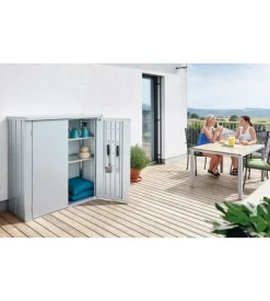 Armadio da esterno biohort "romeo l" in acciaio grigio scuro metallizzato, 132x87x140 cm - 56080