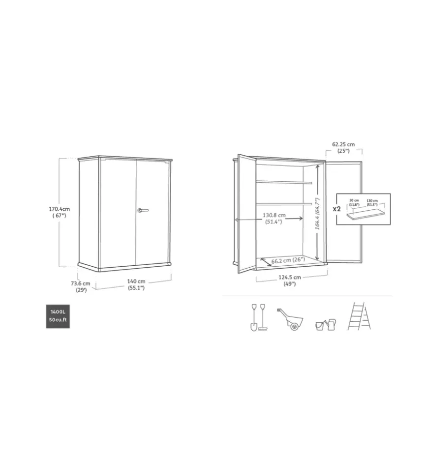 Armadio da esterno keter "cortina alto" in resina 140x73,6x170,4 cm