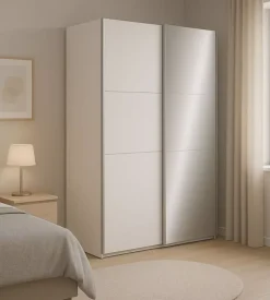 Armadio "ghost" bianco con ante scorrevoli e specchio, 116x59x203 cm