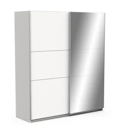 Armadio "ghost" bianco con ante scorrevoli e specchio, 178x59x203 cm