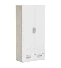 Armadio guardaroba con due ante "nano" con ripiani quercia e bianco, 81,2x37,6x167 cm