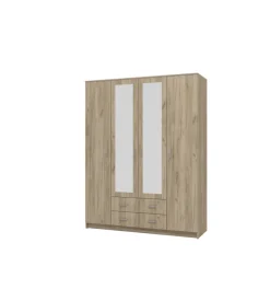 Armadio "praga" 4 ante quercia e specchio, 160x52x205 cm