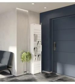 Armadio scarpiera bianco con anta a specchio, 50x20x180 cm