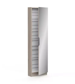 Armadio scarpiera quercia con anta a specchio, 50x20x180 cm