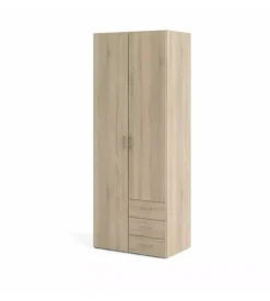 Armadio "space" con 2 ante 3 cassetti quercia, 77,60x49,20x200 cm