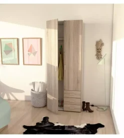 Armadio "space" con 2 ante 3 cassetti quercia, 77,60x49,20x200 cm