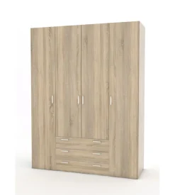 Armadio "space" con 4 ante 3 cassetti effetto quercia, 154x49,5x200,4h cm