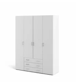 Armadio "space" con 4 ante e 3 cassetti bianco, 154x49,5x200,4 cm