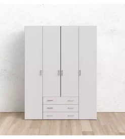 Armadio "space" con 4 ante e 3 cassetti bianco, 154x49,5x200,4 cm