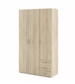 Armadio "space" con 3 ante e 3 cassetti effetto quercia, 115,8x49,50x200,40h cm