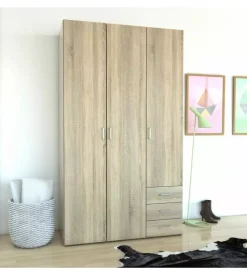Armadio "space" con 3 ante e 3 cassetti effetto quercia, 115,8x49,50x200,40h cm