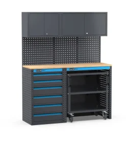 Arredamento modulare garage fami "linea 391" con cassettiera e carrello a 3 piani in lamiera antracite 152x49,5x190 cm
