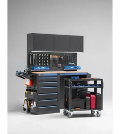 Arredamento modulare garage fami "linea 391" con cassettiera e carrello a 3 piani in lamiera antracite 152x49,5x190 cm