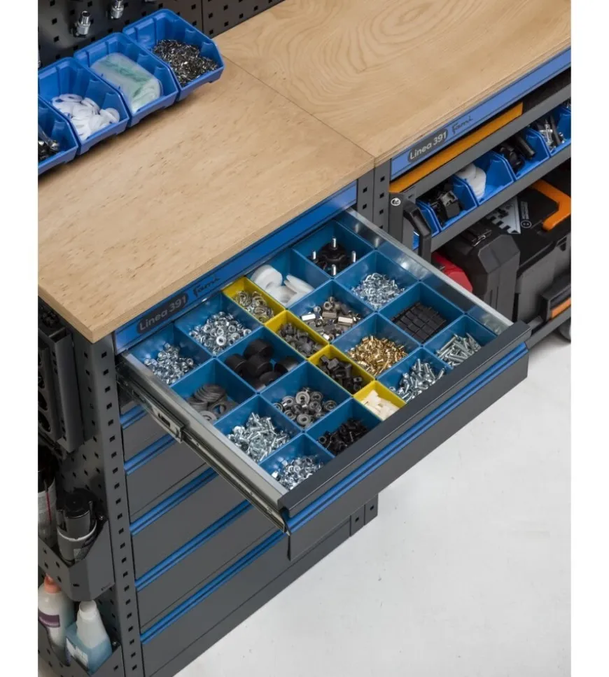 Arredamento modulare garage fami "linea 391" con modulo di servizio, cassettiera e armadio 1 anta in lamiera antracite 182,4x49,5x190 cm