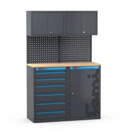 Arredamento modulare garage fami "linea 391" con cassettiera e armadio a 1 anta in lamiera antracite 121,6x49,5x190 cm