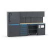 Arredamento modulare garage fami "linea 391" con armadi a due ante, cassettiera, carrello e modulo di servizio in lamiera antracite 304x49,5x190 cm