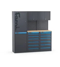 Arredamento modulare garage fami "linea 391" con armadi 1 anta e cassettiere in lamiera antracite 182,4x49,5x190 cm