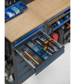 Arredamento modulare garage fami "linea 391" con armadi 1 anta e cassettiere in lamiera antracite 182,4x49,5x190 cm