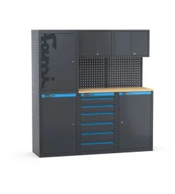 Arredamento modulare garage fami "linea 391" con armadi a 1 anta e cassettiera in lamiera antracite 182,4x49,5x190 cm