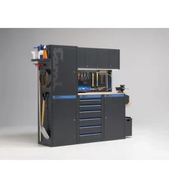 Arredamento modulare garage fami "linea 391" con armadi a 1 anta e cassettiera in lamiera antracite 182,4x49,5x190 cm