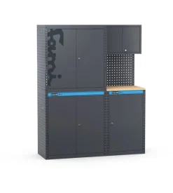 Arredamento modulare garage fami "linea 391" con armadi anta a battente in lamiera antracite 152x49,5x190 cm