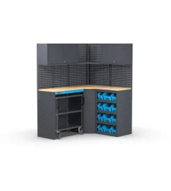 Arredamento modulare garage fami "linea 391" angolare in lamiera antracite 156+125,6x495x190 cm