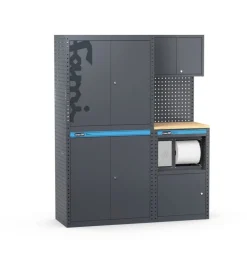 Arredamento modulare garage fami "linea 391" con armadi a 2 ante e modulo di servizio in lamiera antracite 152x49,5x190 cm