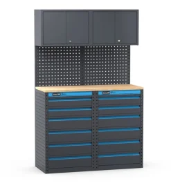 Arredamento modulare garage fami "linea 391" con cassettiere in lamiera antracite 121,6x49,5x190 cm