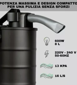 Aspiracenere elettrico larx 600 w 8 lt