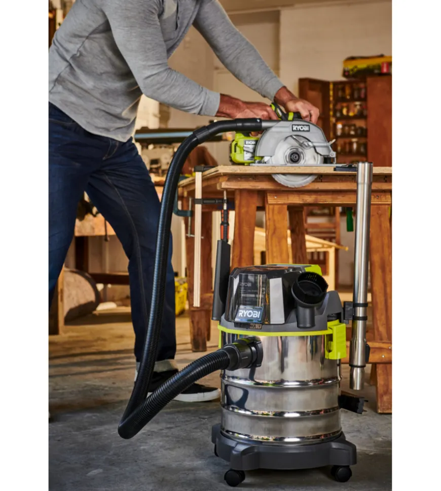 Aspiratore solidi e liquidi a batteria ryobi "r18wdv-0" 18v 18l, solo corpo macchina