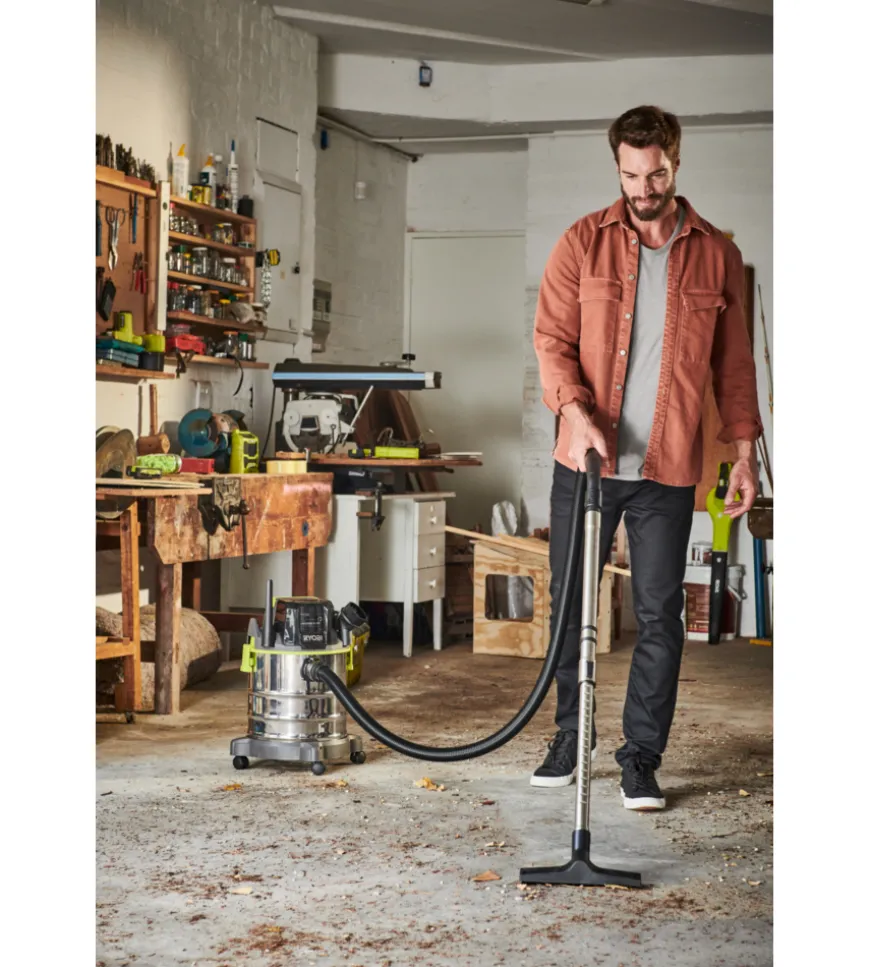 Aspiratore solidi e liquidi a batteria ryobi "r18wdv-0" 18v 18l, solo corpo macchina