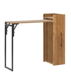Banco bar porta bottiglie con tavolo estraibile nero e legno scuro, 122x44,5x108 cm