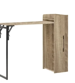 Banco bar porta bottiglie con tavolo estraibile nero e legno chiaro, 122x44,5x108 cm