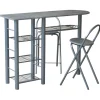Banco cucina con due sgabelli in metallo grigio e legno, 120x40x88 cm
