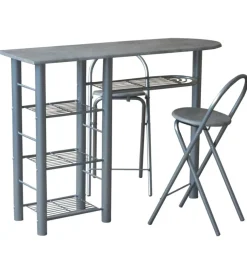 Banco cucina con due sgabelli in metallo grigio e legno, 120x40x88 cm
