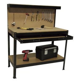 Banco da lavoro easy system con pannello preforato in metallo e mdf 119x59x90/150 cm