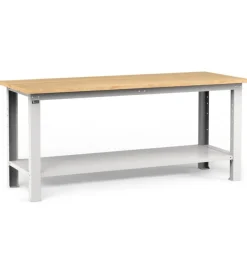 Banco da lavoro garage fisso fami "work" in legno di faggio e lamiera grigio chiaro 200x75x88,2 cm